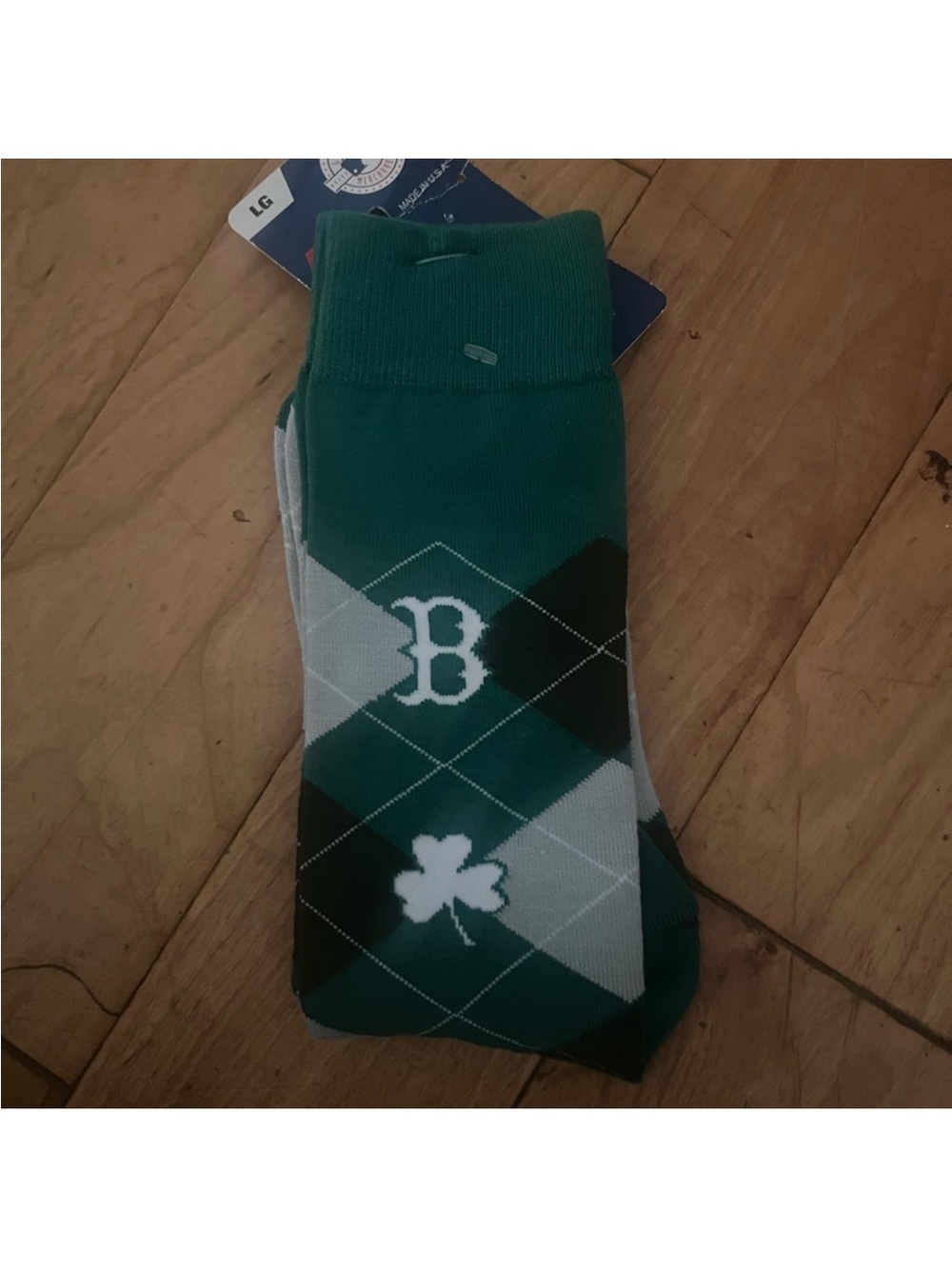 Men's FBF Boston Red Socks Green Argyle Clover Crew Socks - Casual Comfort